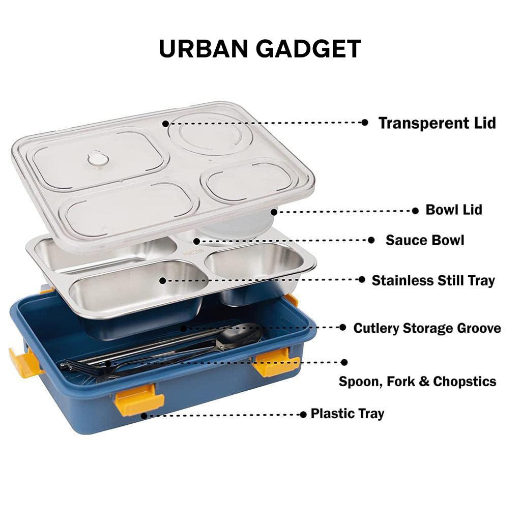 Urban™ 4 Compartment Insulated Lunch Box Stainless Steel Tiffin Box (Jumbo Size) (850ml)